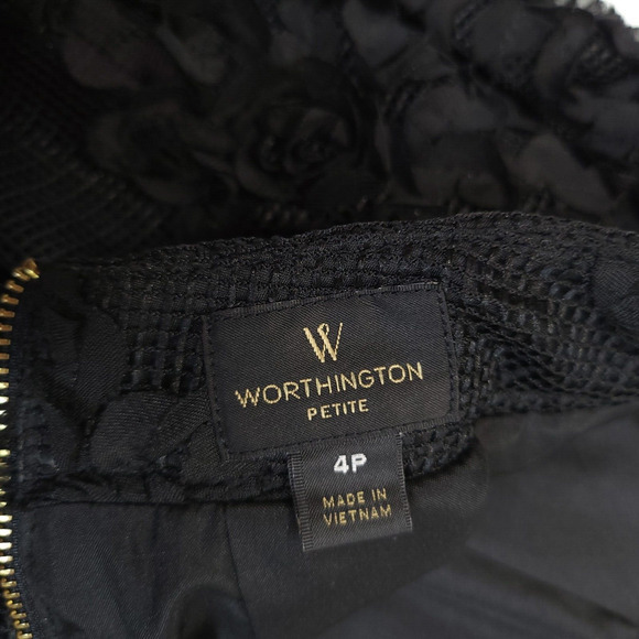 Worthington Skirt Women 4P Black 3D Floral Lace Mesh A-Line Party Dark‎ Fairy - Picture 6 of 9
